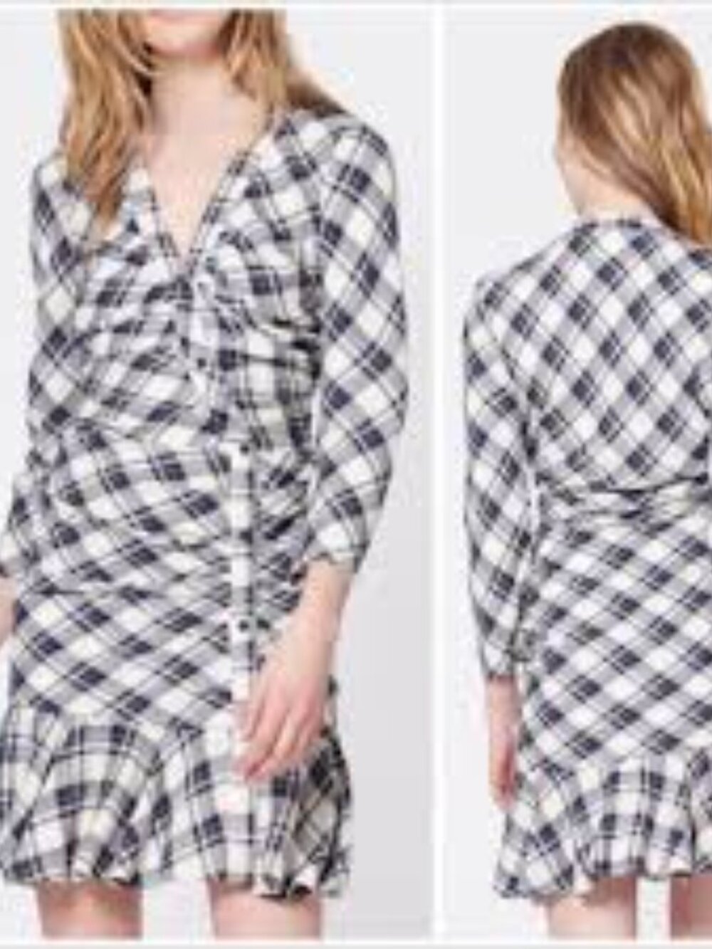 Veronica Beard Rowe Dress Navy/Ecru Plaid Size 10